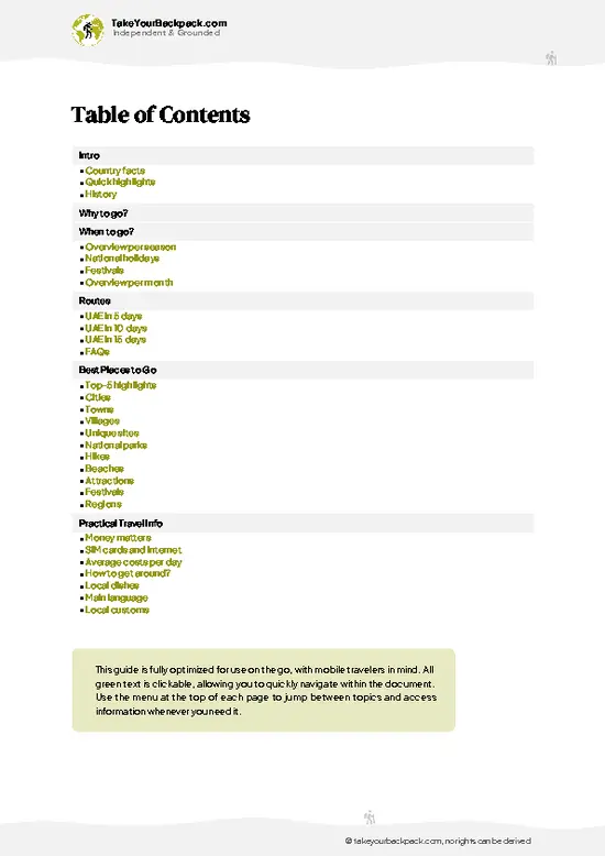 example page 2 from our offline Travel Guide for United Arab Emirates